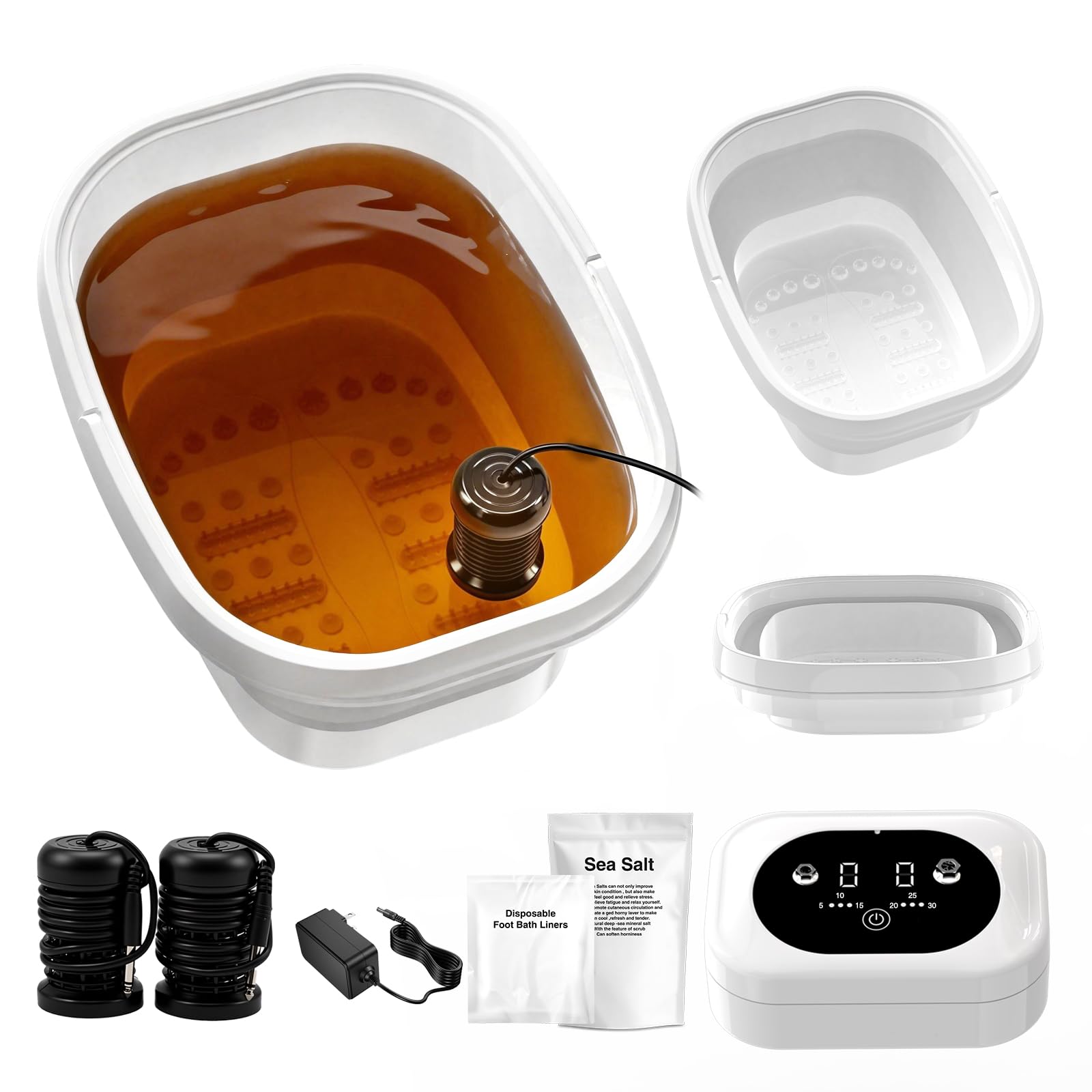 Photo 1 of Olixie Ionic Foot Bath Detox Machine,Foot Detox Foot Bath Soak Tub with 2 Arrays,80 Disposable Foot Spa Liners, Sea Salt,Folding Foot Spa Bucket,Home Salon-Level Foot Soaking Tub
