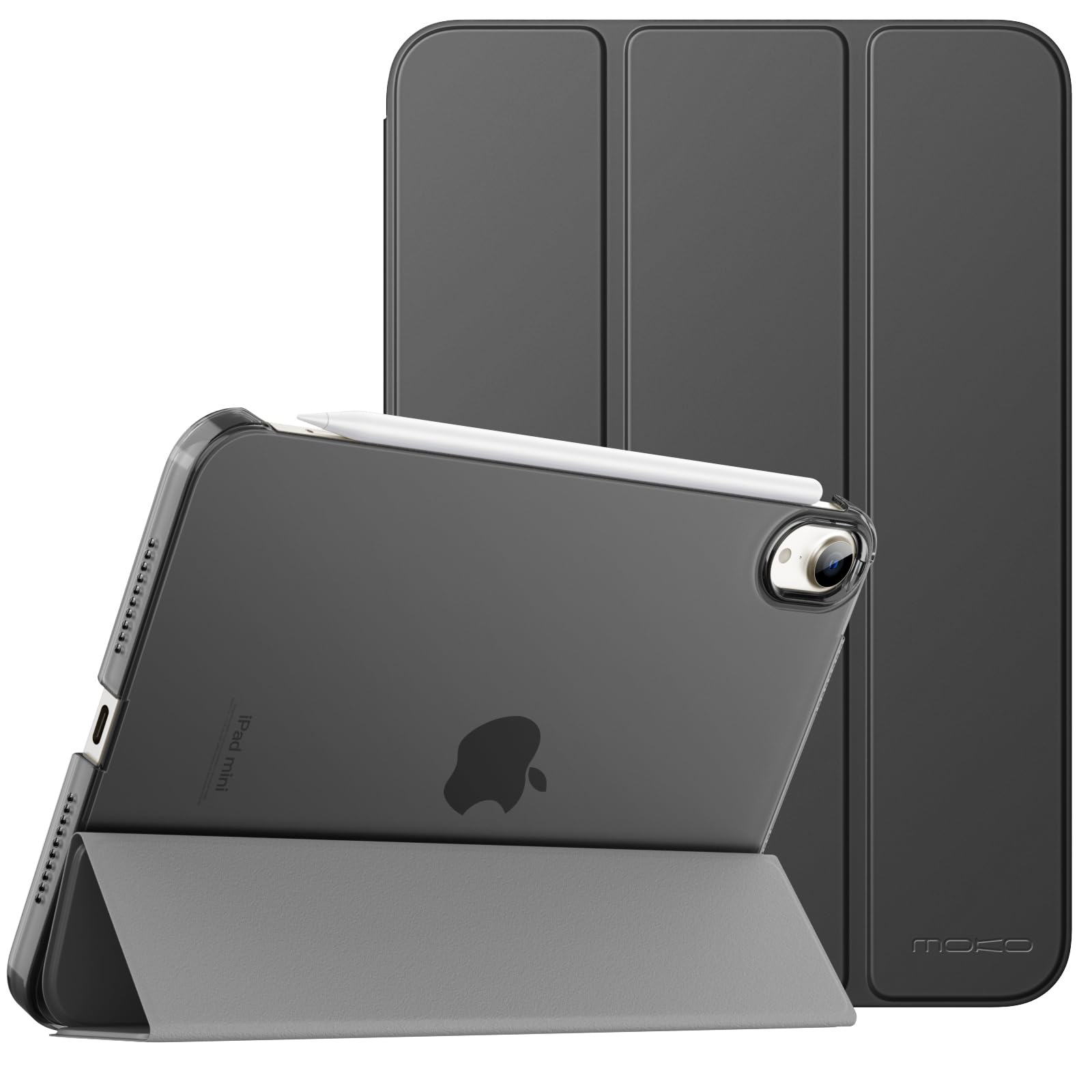 MoKo Case Fit New iPad Mini 6 2021 (6th Generation, 8.3-inch) - Slim Lightweight Hard Clear Back Shell Stand Cover with Translucent Frosted Back Protector, with Auto Wake/Sleep, Space Gray