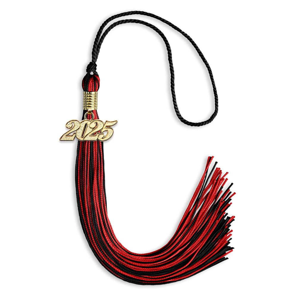 Endea Graduation Mixed Double Color Tassel with Gold Date Drop (Black/Red, 2025)