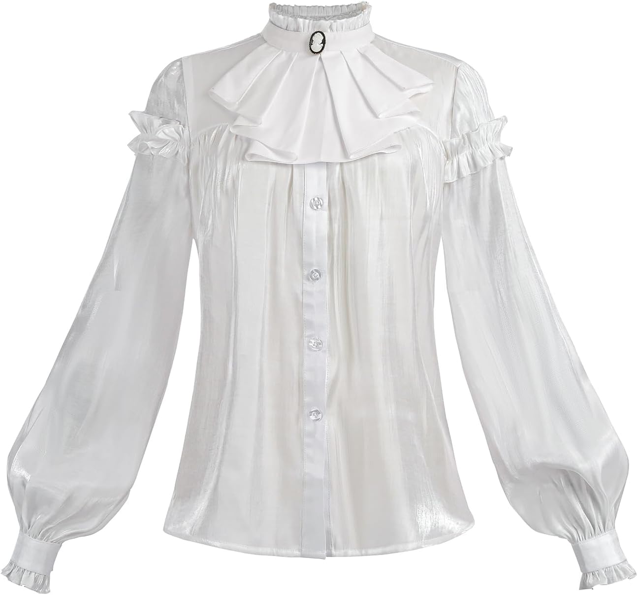CR ROLECOS Women Victorian Blouse High Collar Lace Ruffled Shirt Tops