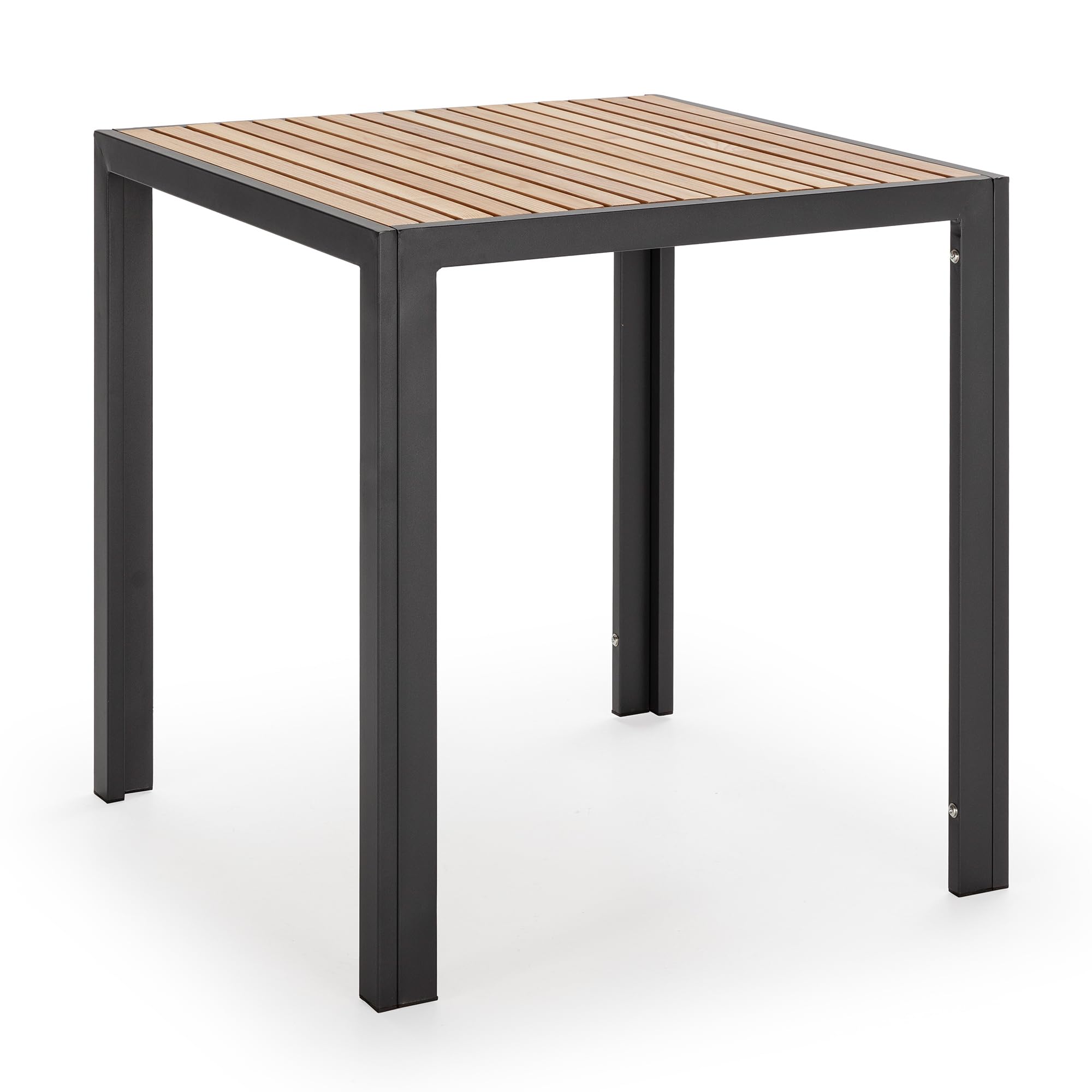 HOMN LIVING Mesa de Jardín Coral Cuadrada de Madera y Metal Negro, 70x70x72 cm