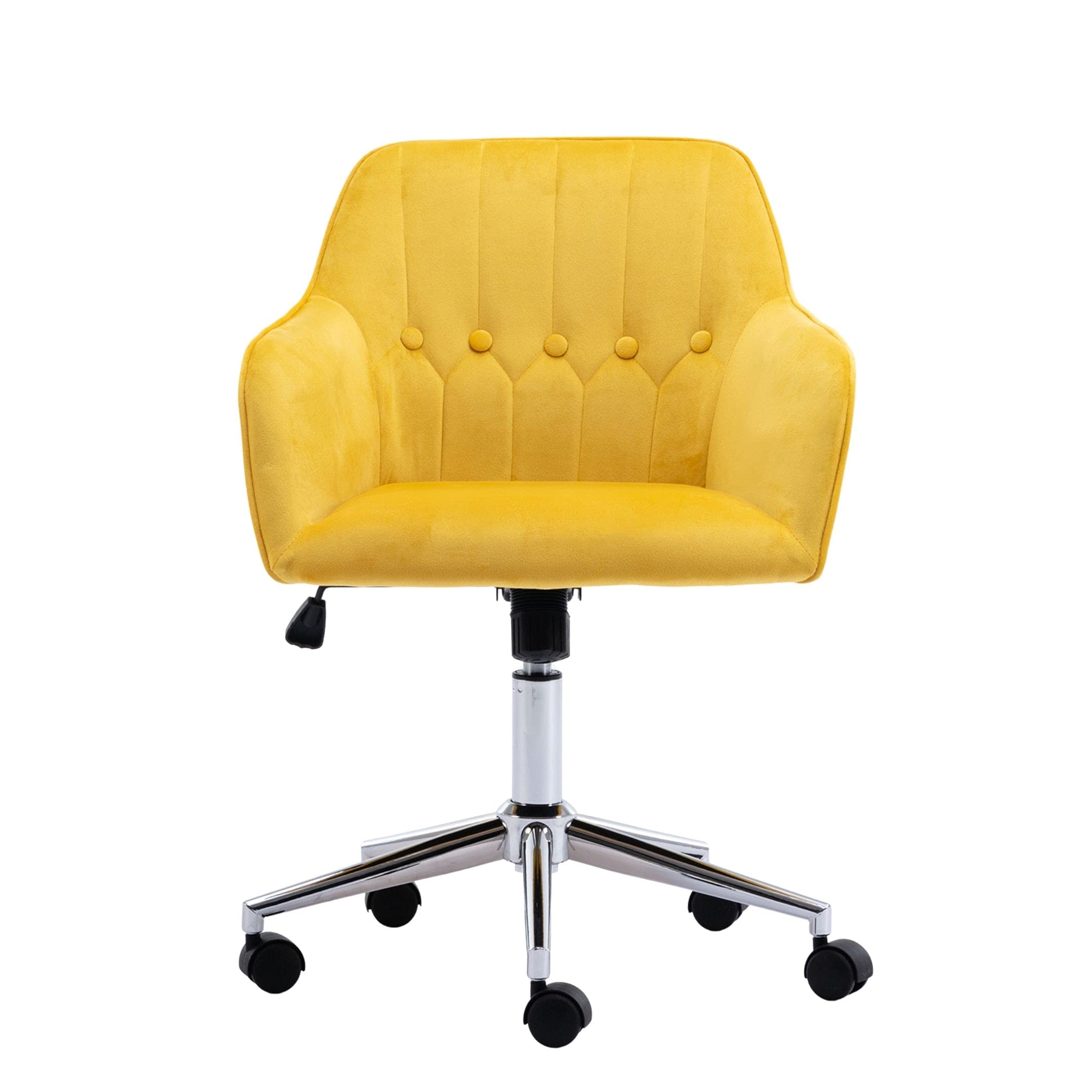 Velvet Desk Chair Home Office Chairs Swivel Vanity Chair with Wheels Tufted Accent Armchair Adjustable Computer Task Chair for Bedroom Living Room Study Room (Yellow)