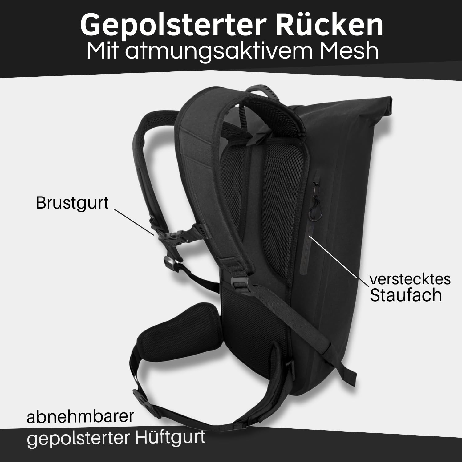 HiLo sports 25 Liter Rolltop Rucksack wasserdicht - Urban 25 Kurierrucksack - Rucksack für Damen und Herren - Für Büro, Arbeit, Freizeit & Fahrrad