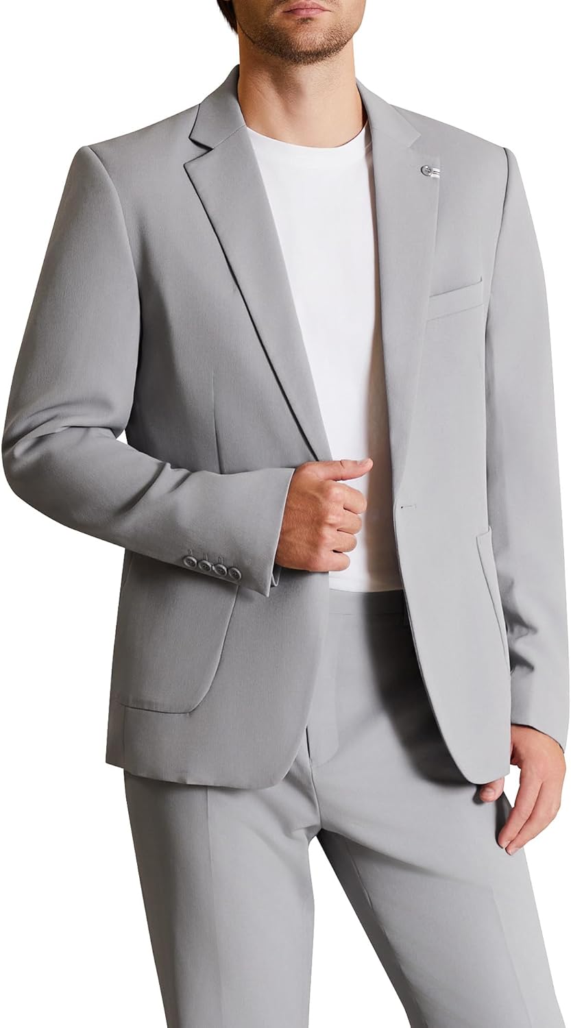 WULFUL Men's 2 Piece Slim Fit Suit Set One Button Blazer Jacket Pants Set - Image 8