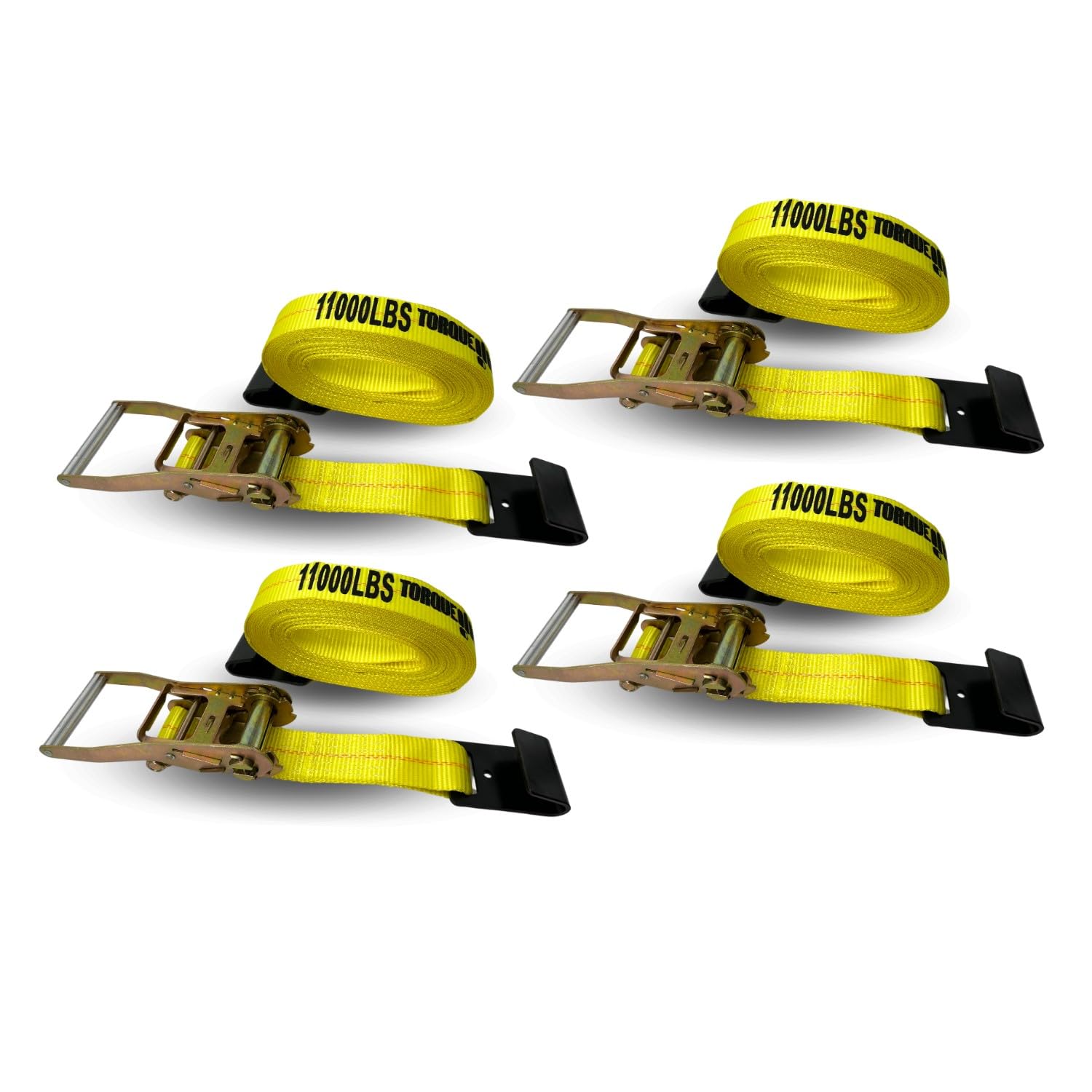 TORQUE 4 PCS Heavy Duty Ratchet Straps 2'' x 30' w/Flat Hook End, Breaking Strength 11000 lbs, Retractable Tie-Down Ratchet Straps 2 Inch x 30 Ft for Flatbed Semi Truck Trailer Bed Cargo (4 Pack)