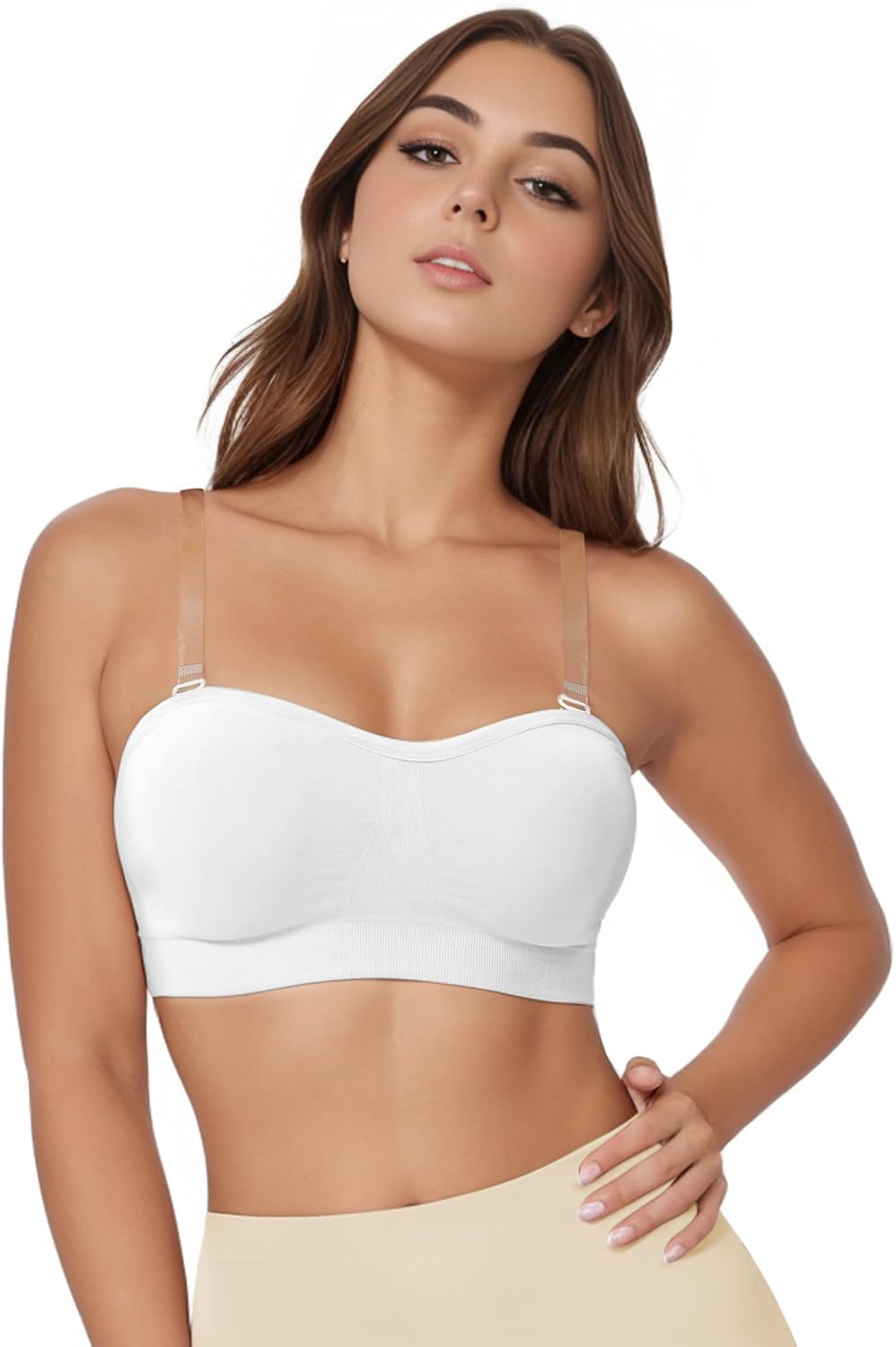 Strapless Bras for Women, Non-Slip Silicone Bandeau Bra, Wireless Padded Bralette Seamless Tube Top Push Up Bra (White, XXL) - Image 4