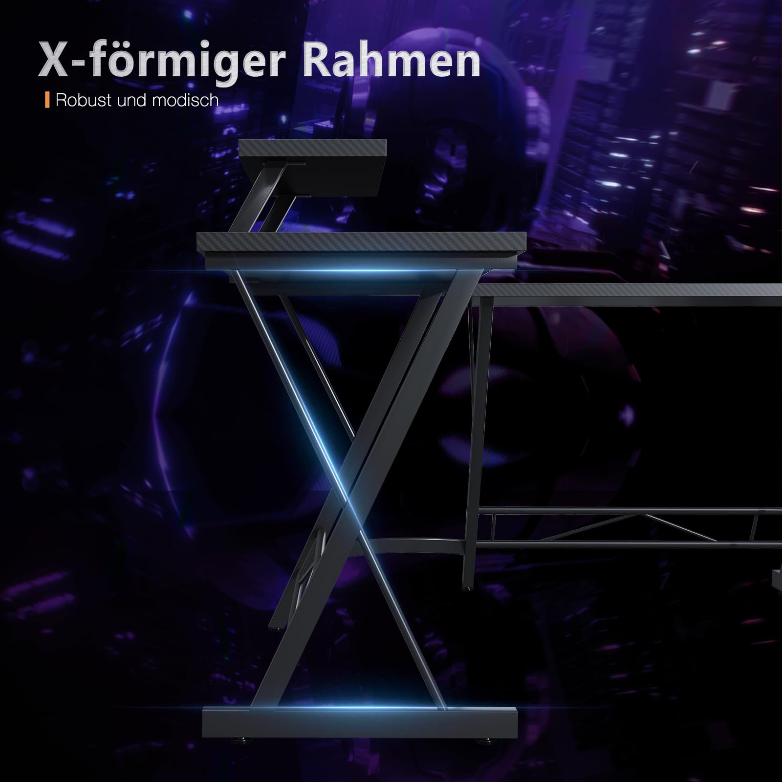 ODK Scrivania Gaming, Scrivania Computer 167x120cm con Supporto Monitor, Scrivania ad Angolo con Porta Cuffie per Gamer, Nero Carbonio