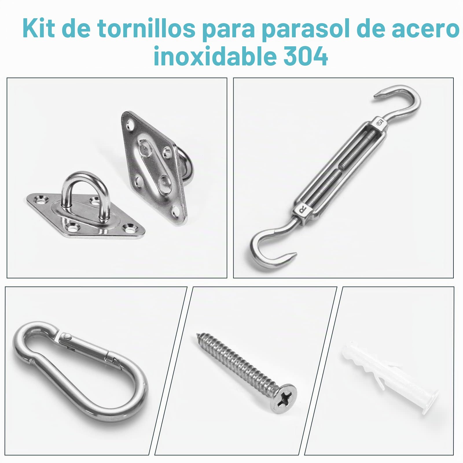 HOMPER Juego de Accesorios para toldos, Juego de herrajes de Acero Inoxidable para Trabajo Pesado con sombrilla Sun Shade para triángulo y escuadra, Accesorios de fijación de Vela Sun Shade