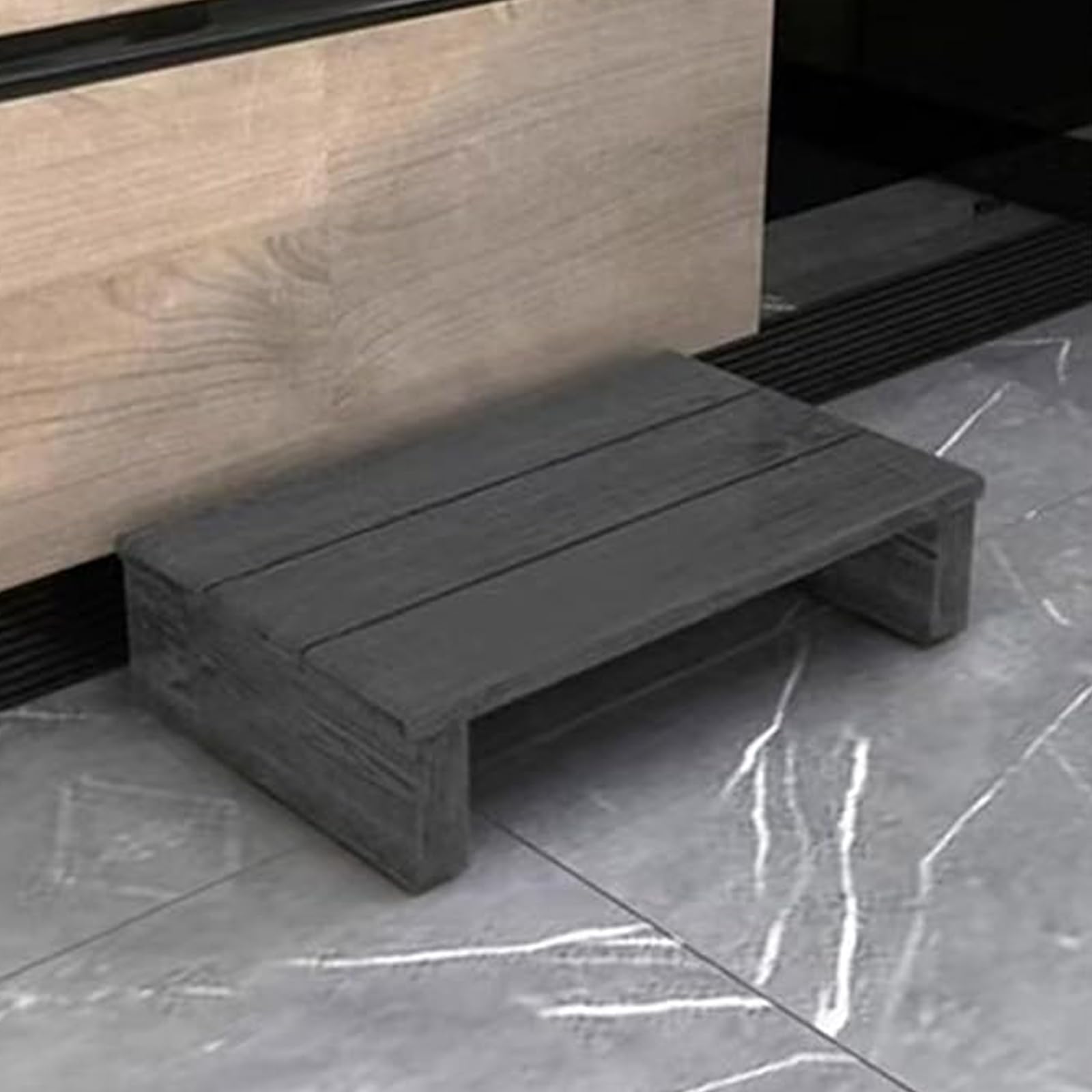 Vethenx Wooden Step Stool for Adults,Portable Bedside Step for High Beds,With 100kg Capacity,without assembly,non-slip underside,solid wood,Bathroom, Kitchen, Garden.（40×30×11cm dark grey）