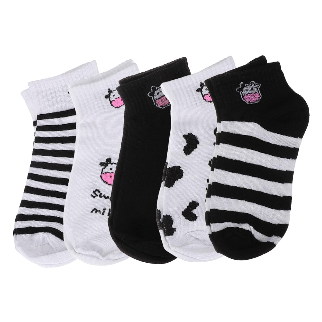 Chaussettes Vache Dessin Animé 5 Paires Coton Noir Blanc