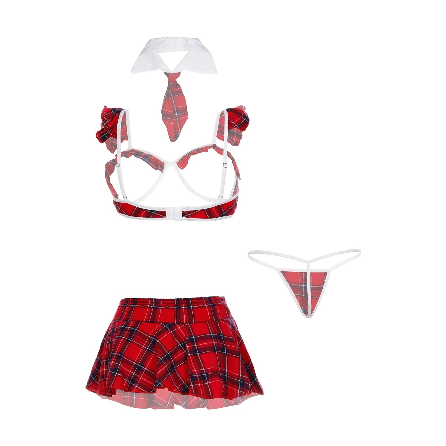 Women's Polyester Tie Front Open Bra and Skirt Lingerie Set Roleplay Design-image-33