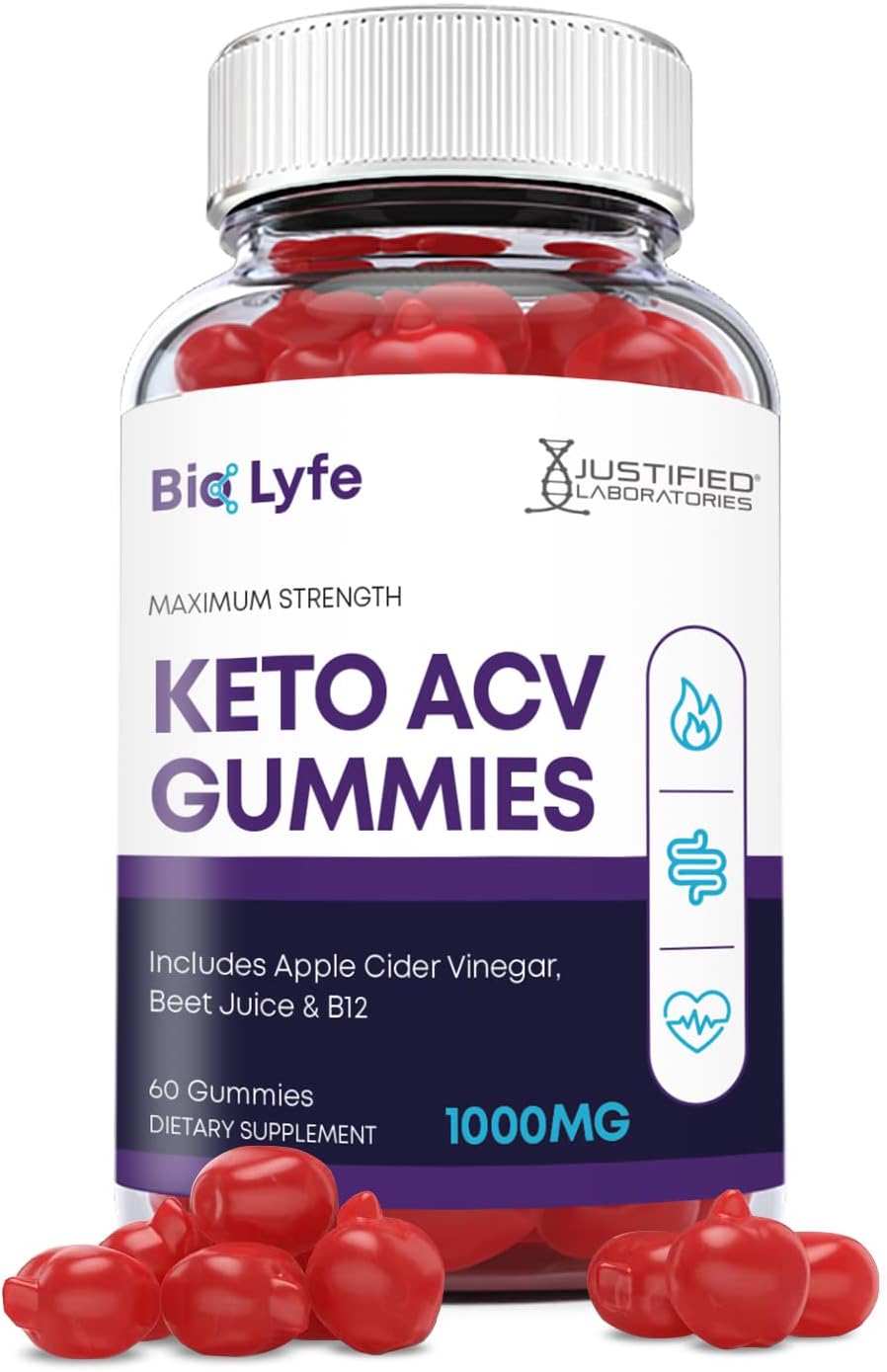 Gomitas Bio Lyfe Keto ACV 1000 mg con jugo de granada y raíz de remolacha B12 60 gomitas