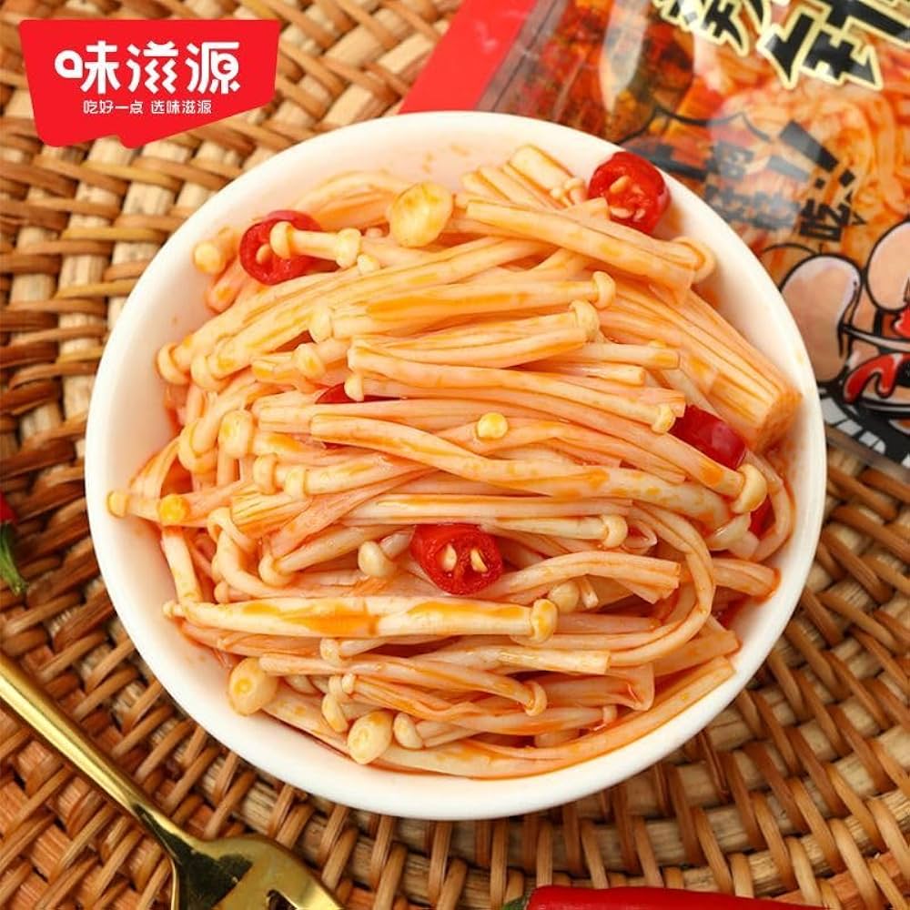 Instant Fresh Spicy Golden Enoki Mushroom 10/20/30packs,spicy Strips,Chinese Specialty Food,red Oil Enoki Mushroom,seasoned Dishes,delicious Snacks Gift,healthy Instant Pickles,Vegetarian (10 Packs