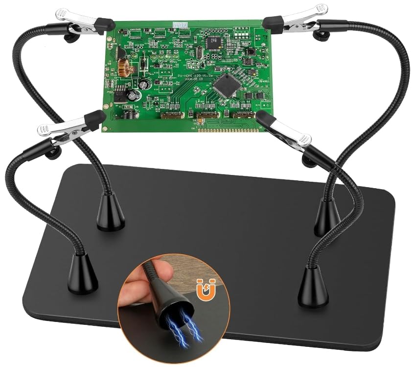 Drdefi Magnetische Hilfreiche Hände beim Löten Dritte Hand Lötstation mit Krokodilklemmen PCB-Leiterplattenhalter Werkzeug 4 Schwanenhalsarme Rutschfeste Basis für Reparatur Schmuck Handwerk Hobby