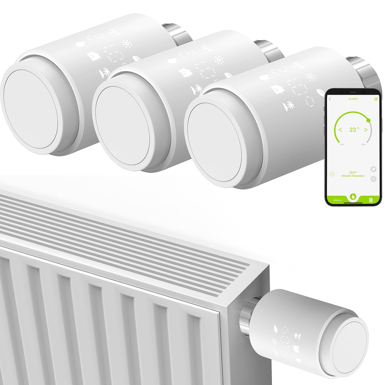 revolt Smart Thermostat: 3er-Set ZigBee-Heizkörperthermostate, weltweite App-Steuerung, Display (Heizung Thermostat ZigBee, Heizkörper App, Frost)