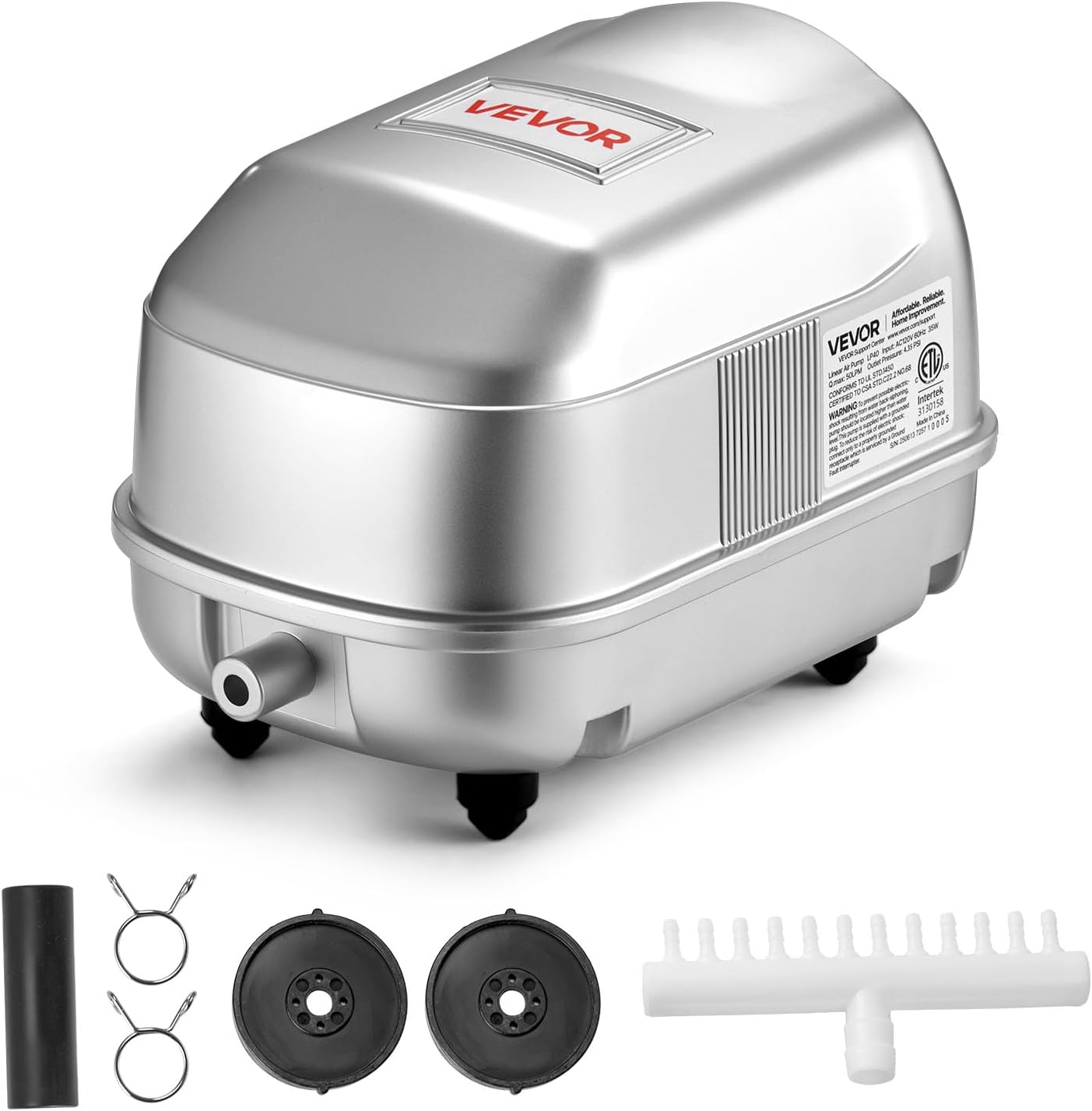 VEVOR Linear Air Pump, 792 GPH High Output Aerator for Septic Tanks, Pond Aeration, Wastewater Treatment, Aquaponics, Hydroponics, Fish Farms | for Ponds Up to 8ft Deep