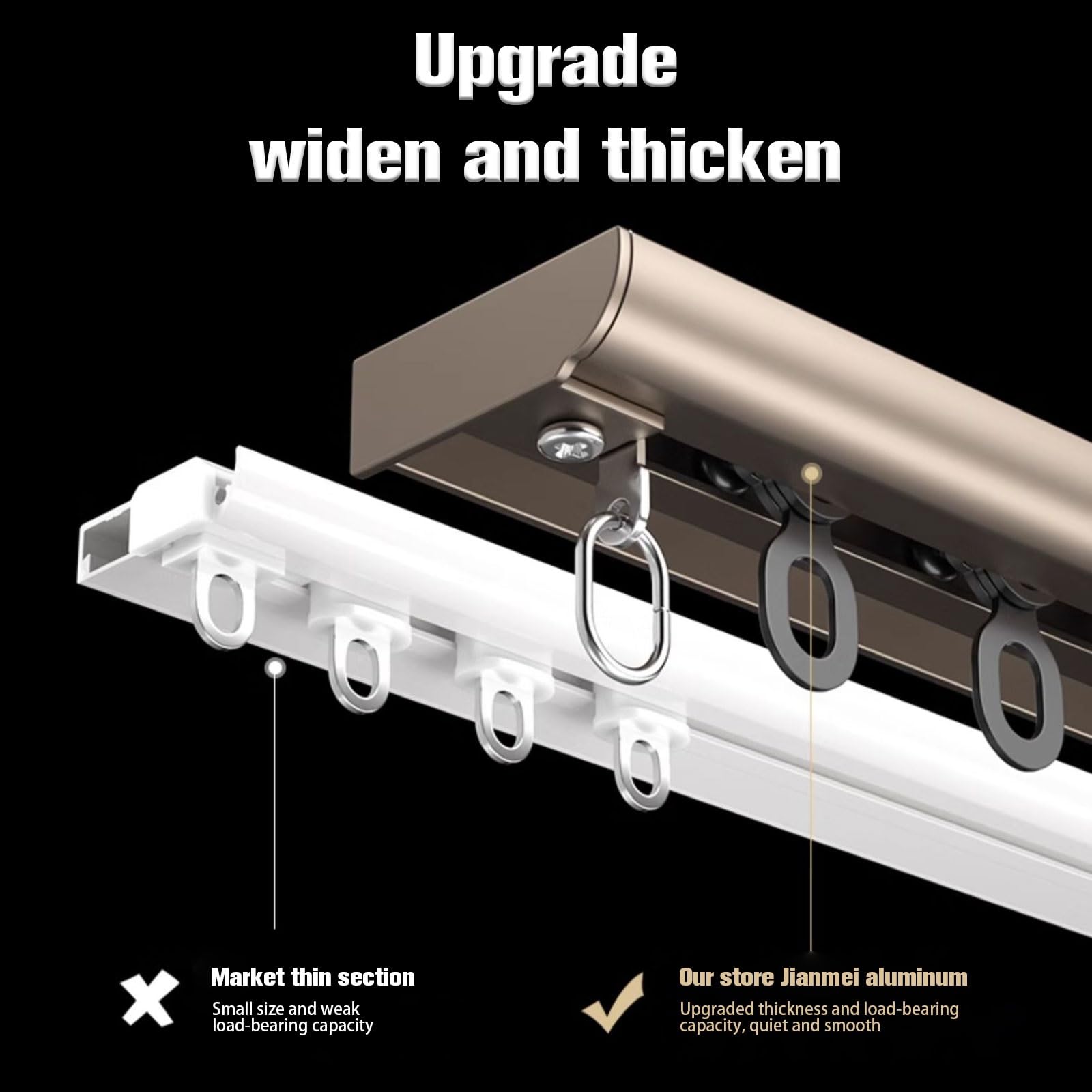 Rail de rideau en aluminium - Poulies améliorées - Design ultra fin - Idéal pour le salon, la chambre à coucher, la salle de bain, la douche et le camping - Tringles à rideaux cachées pour une