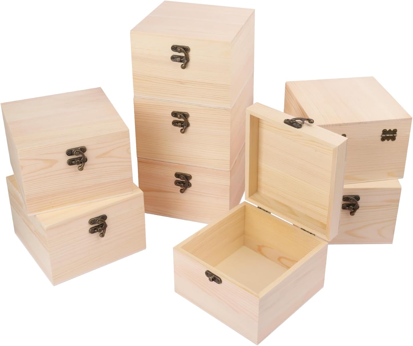Cregugua 6 Pack Unfinished Wood Box Crafts Wooden Square