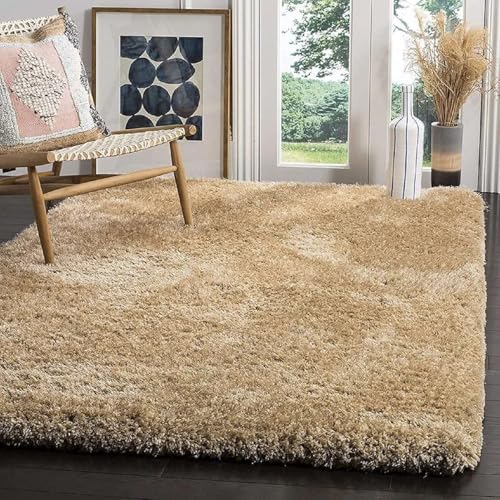 ARSLA RUGS Skin Beige 3x5 Feet Shaggy Rug for Living Room Soft Fluffy 2 Inch Thick Plush Carpet with Anti-Skid Backing, Rectangular Modern Fur Floor Mat for Bedroom, Nursery and Indoor Home Use