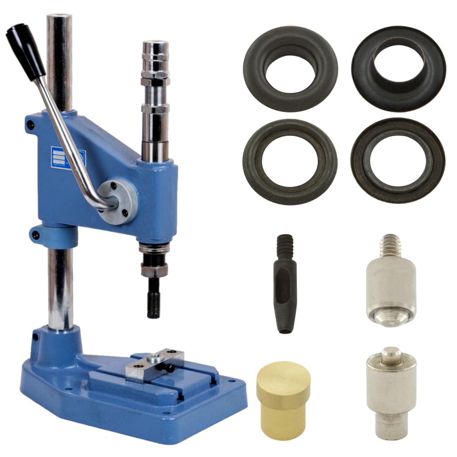 Getmore Crafts Eyelet Press Set with Spring Impact Press, Eyelet Tool and 50 Brass Eyelets | Hand Press | Rustproof Metal Eyelets | DIY | for Fabric, Shoes, Tarpaulins, Clothing