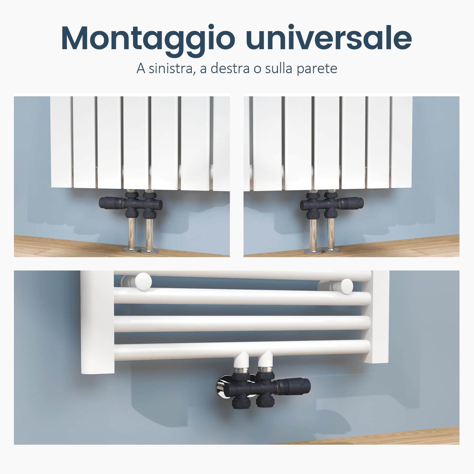 EMKE Kit Multiblock per Radiatori, Antracite | Valvola ad Angolo e in Linea Retta, Connessione Centrale, Valvola del Radiatore con Termostato