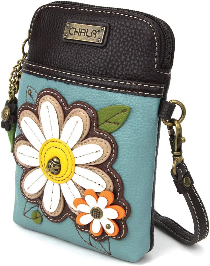 CHALA Plant Life Collection Cell Phone Crossbody Purse-Women PU Leather/Canvas Multicolor Handbag with Adjustable Strap - Daisy - blue - Image 3
