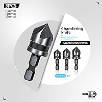 Vista 3 de Juego de brocas de chaflán de 5 flautas 12/16/0.748 in Broca de madera 82 grados hexagonal vástago avellanado broca