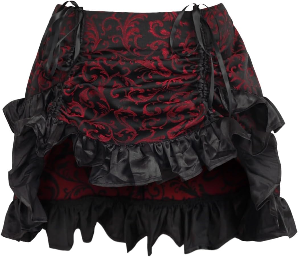 Daisy Corsets Women's Daisy Corsets Red/Black Brocade Ruched Bustle Skirt