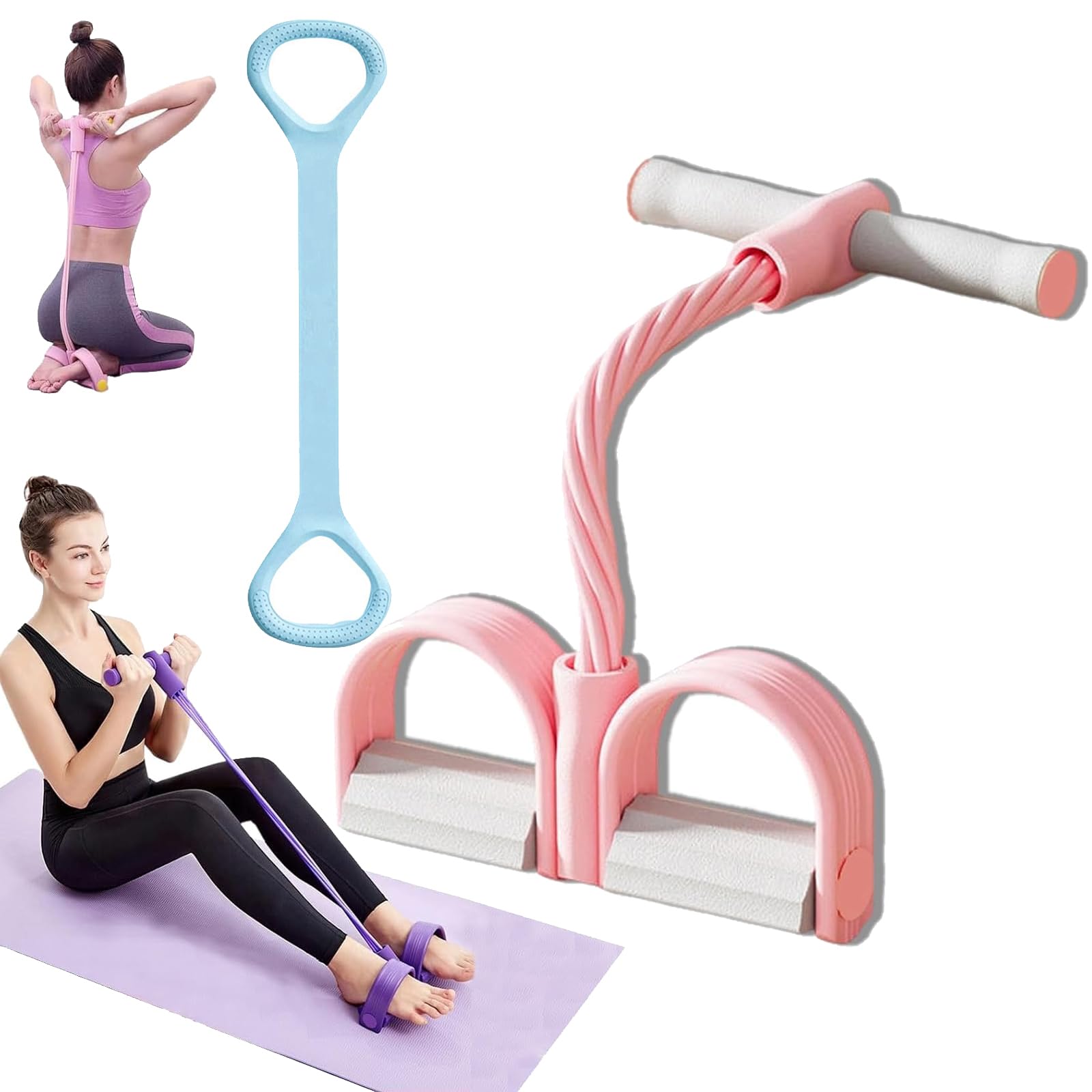 21 Fitness Resistance Bands-4 Tube Pedal Ankle Puller, 6 Tubes Pedal Resistance Band with Handle, Latex Elastic Pull Rope for Abdomen/Waist/Arm/Leg Stretching Slimming (Pink, 6 Tube)