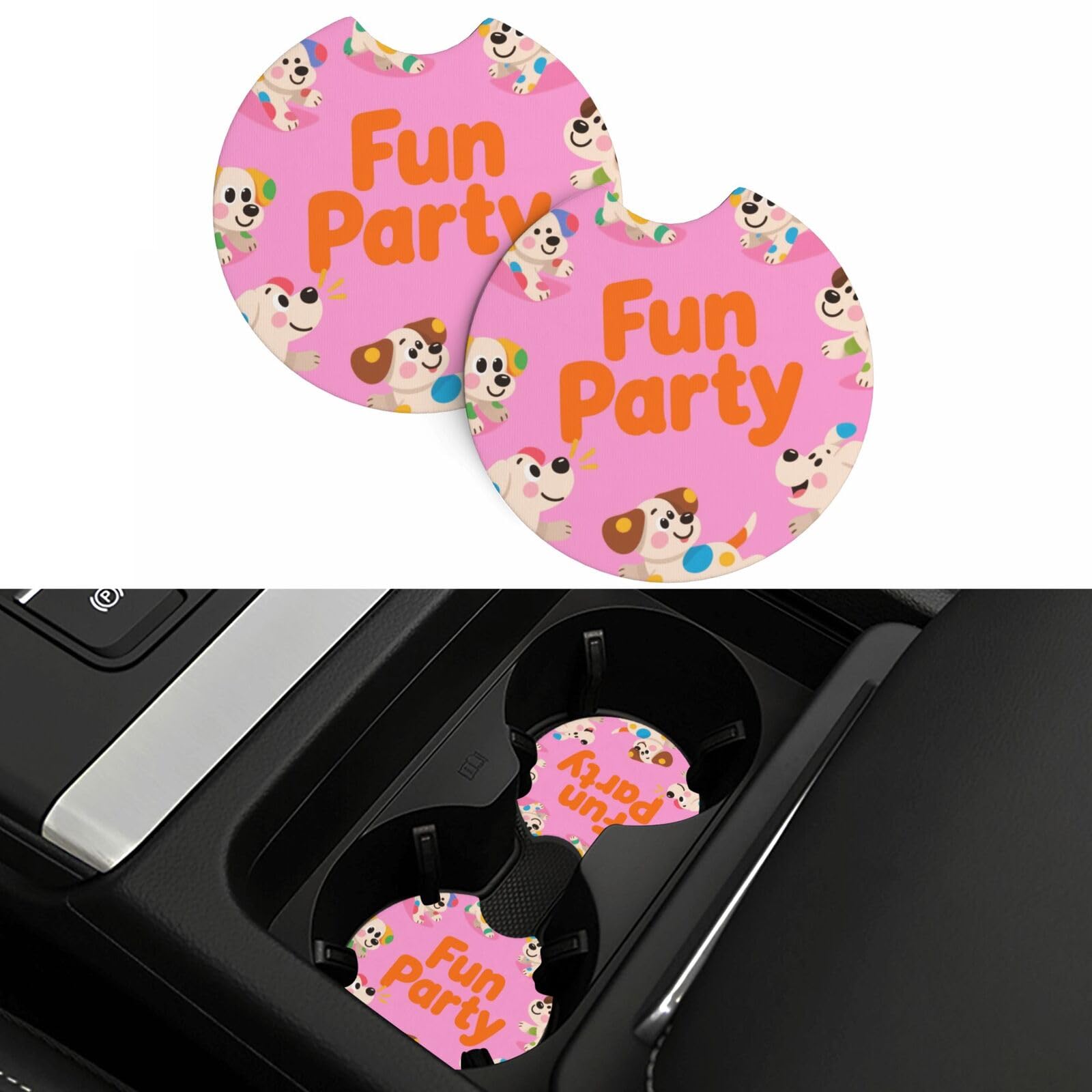 2 Pack Car Coasters,2.7" Universal Car Cup Holder Coasters Non-Slip Neoprene Cup Pad Mat Coaster Car Interior Accessories for Women Men Dog Pattern