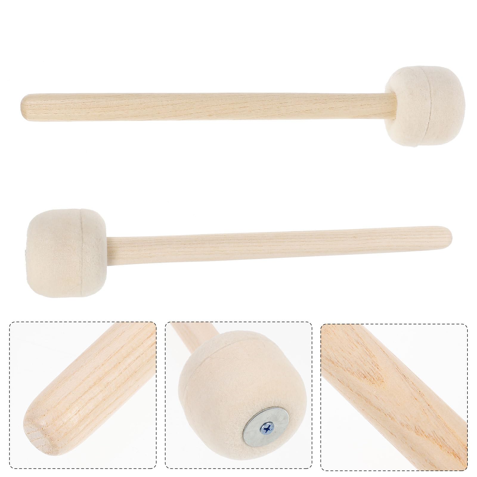 Baquetas y Mazos para Instrumentos de Percusión Mango de Madera, Cabeza de Lana, 2 Piezas, Uso en Bares y Cafés