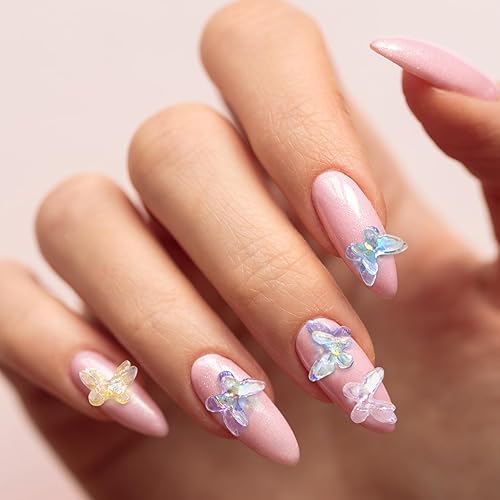 Miniatura 7 de OIIKI 300 dijes de mariposa para uñas, lindo dije de mariposa 3D de doble capa con purpurina para decoración de uñas