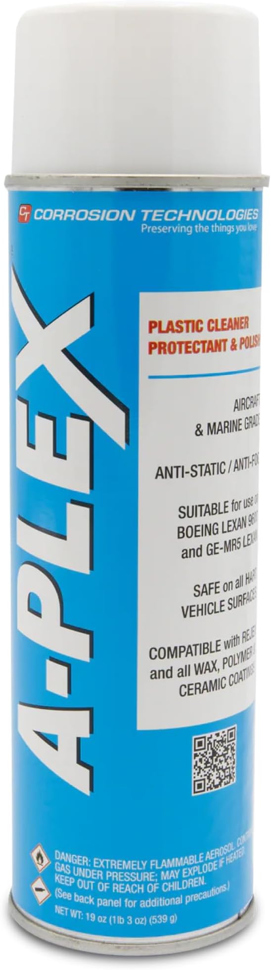 Corrosion Technologies A-Plex Anti-Static Plexiglas Cleaner & Polish, MIL-C-878937 Type II Approved Protectant for Aircraft Windshields, Marine Windows, Motorcycle Visors, TV & Phone Screens, 19 oz