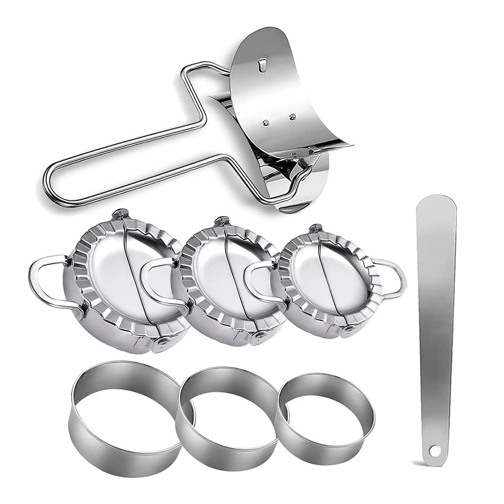 Oewnvmd Dumplings Maker 8 PCs,Empanada Press Mold and Cutter,Pie Ravioli Dough Pastry Wrappers Skin Manual Stuffing Spoon