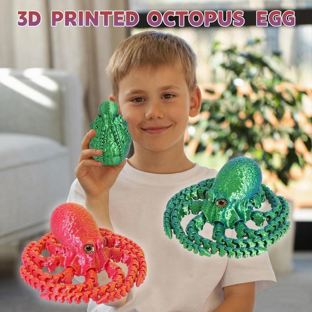 4PCS 3D Printed Octopus Animal Egg Set,Crystal Animals Egg Fidget Toy with Octopus Inside Easter Halloween for Kids (4pcs Octopus)