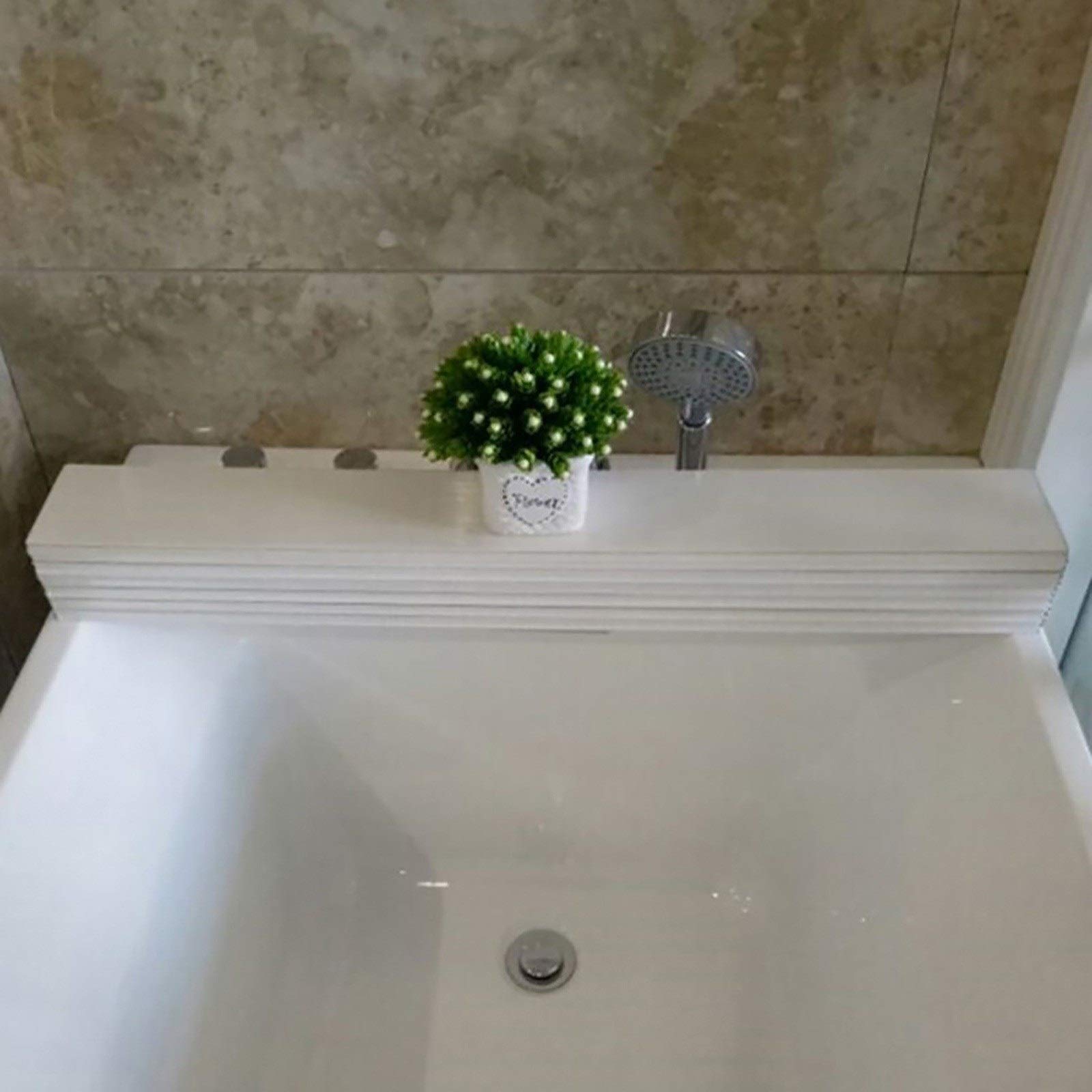 Bandeja de bambú para bañera con tapa plegable, cubierta de aislamiento antipolvo y diseño de obturador, PVC blanco, tamaño 142 x 80 x 0,6 cm