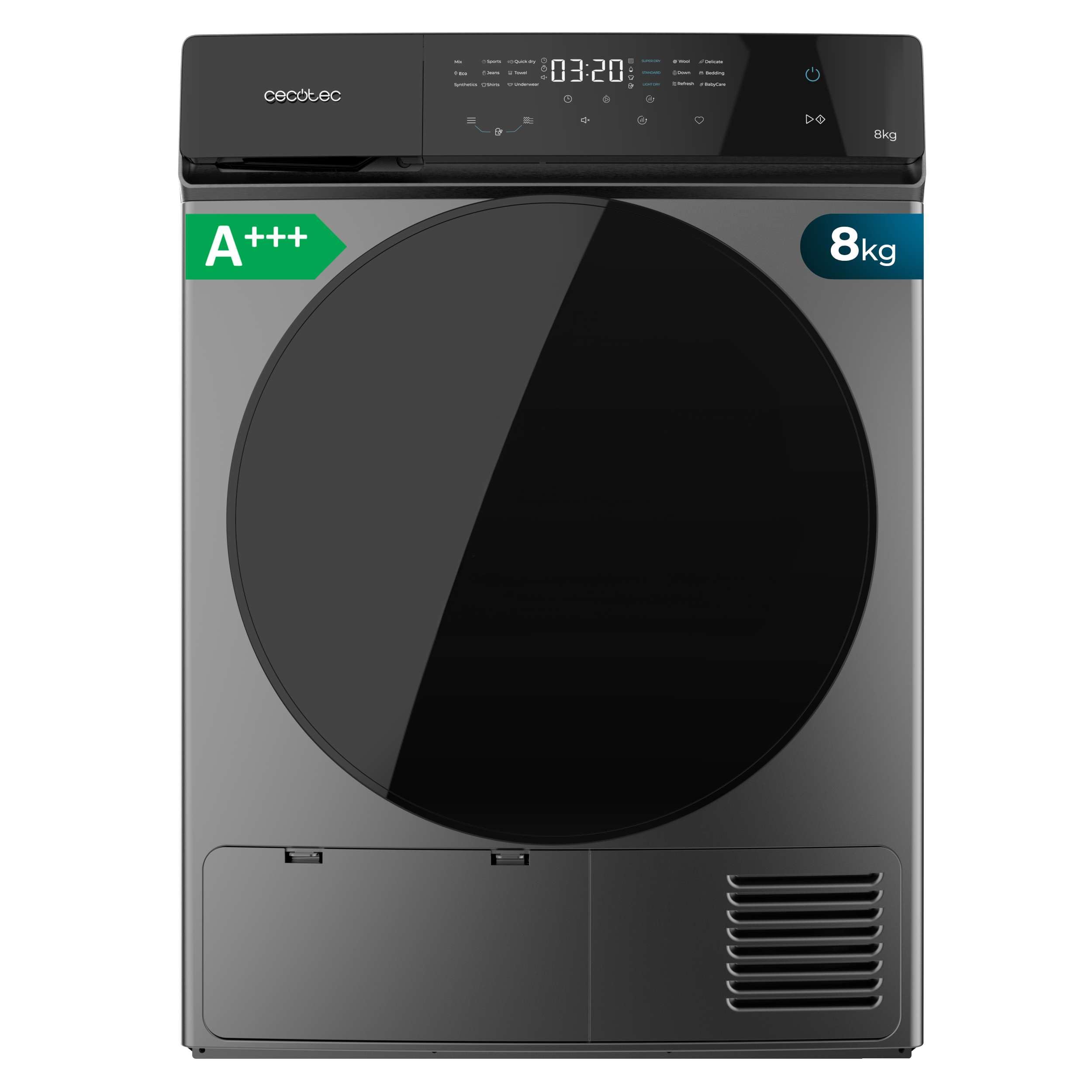 Cecotec Sèche-linge Avec Pompe À Chaleur Bolero DressCode Dry 8400 Steel A+++. Sèche-linge 9 kg Pompe à Chaleur, classe A+++, Full Touch, Repassage Facile, 15 Programmes, Tambour En Acier Inoxydable