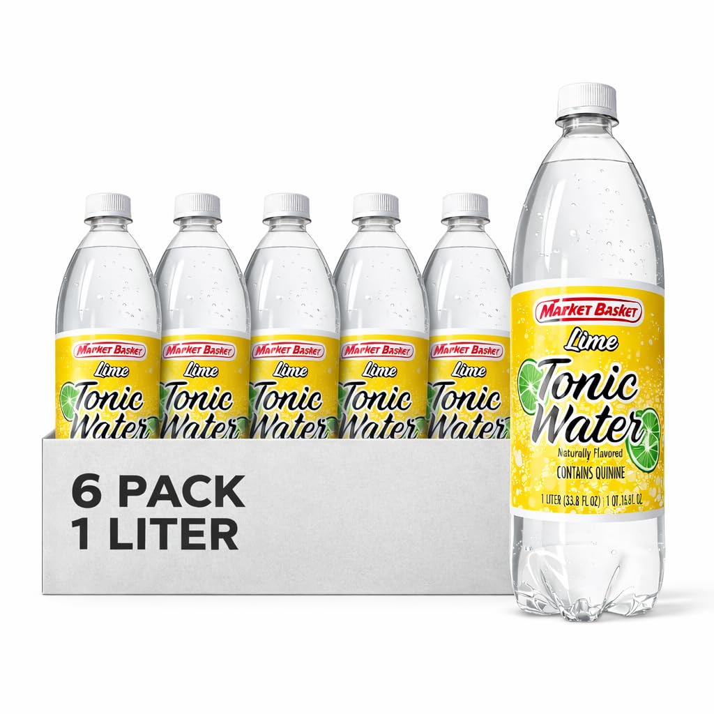 Tonic Water Lime Market Basket 33.8 fl oz (Pack of 6) | Naturally Flavored, Contains Quinine, 0 Sodium, Low Fat, Low Cholesterol, Vegan
