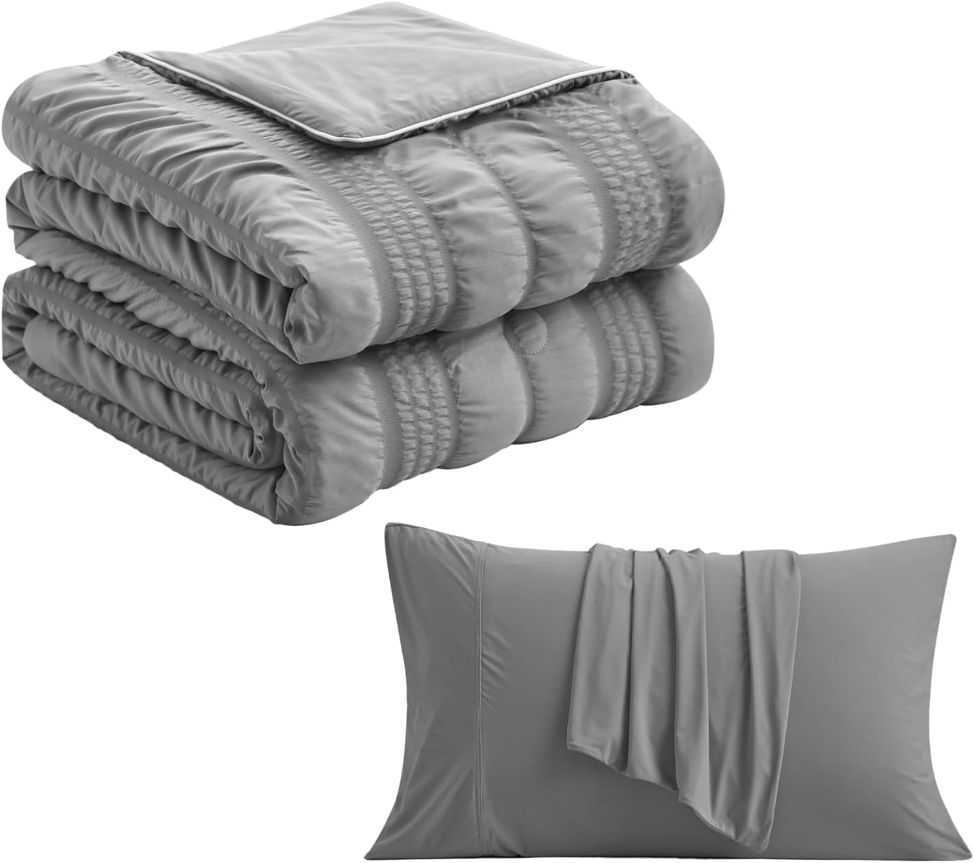 Cozy Bliss Seersucker Cooling Comforter Dark Gery 104 * 90 Inches and Cooling Pillowcases 20 * 36 Inches