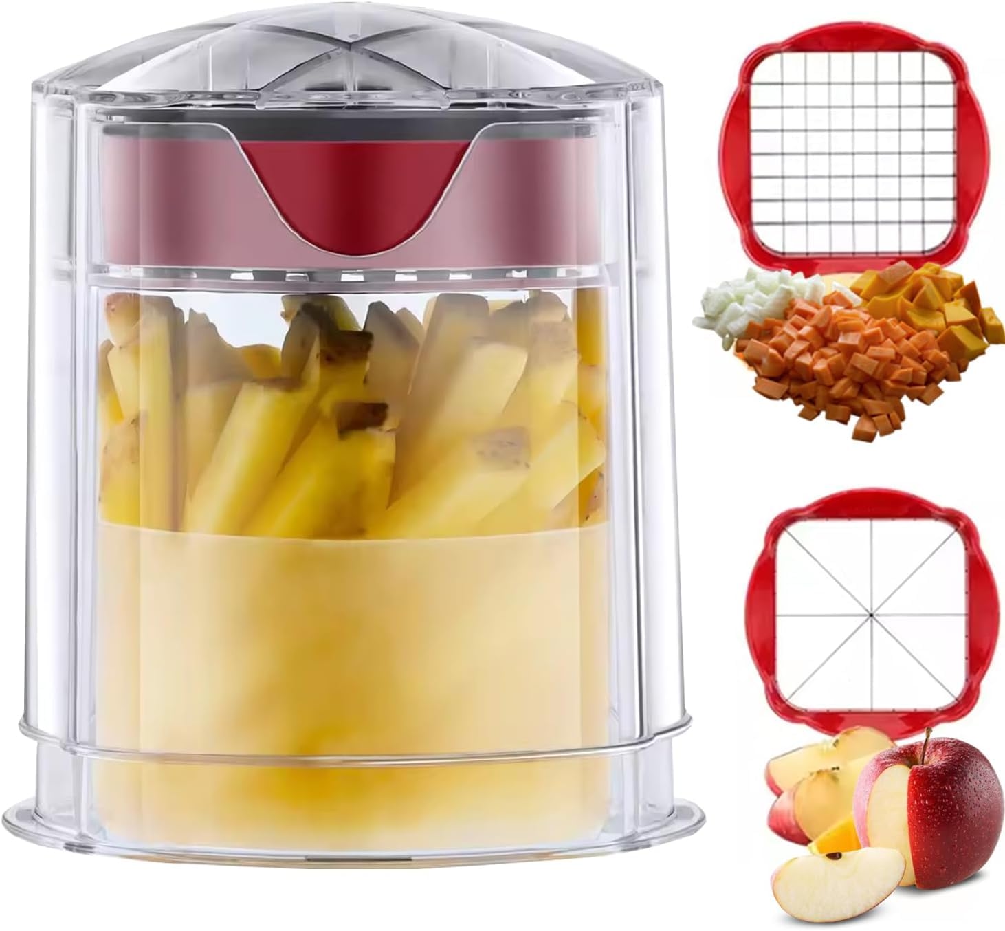 Chef Power Premium Quality Multi-Function Fruit and Vegetable Cutter, Dicer Kitchen Gadget Potato Chipper - Potato Cutter for Fries - Onion Cutter - French Fry Cutter - Slicer Vegetable Cutter (Red)