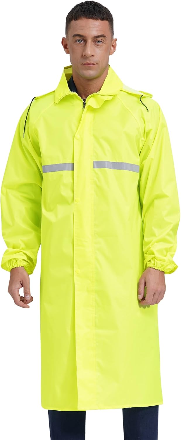YiZYiF Mens Rain Jacket with Hood Waterproof Lightweight Active Long Raincoat Hooded Raincoat Poncho