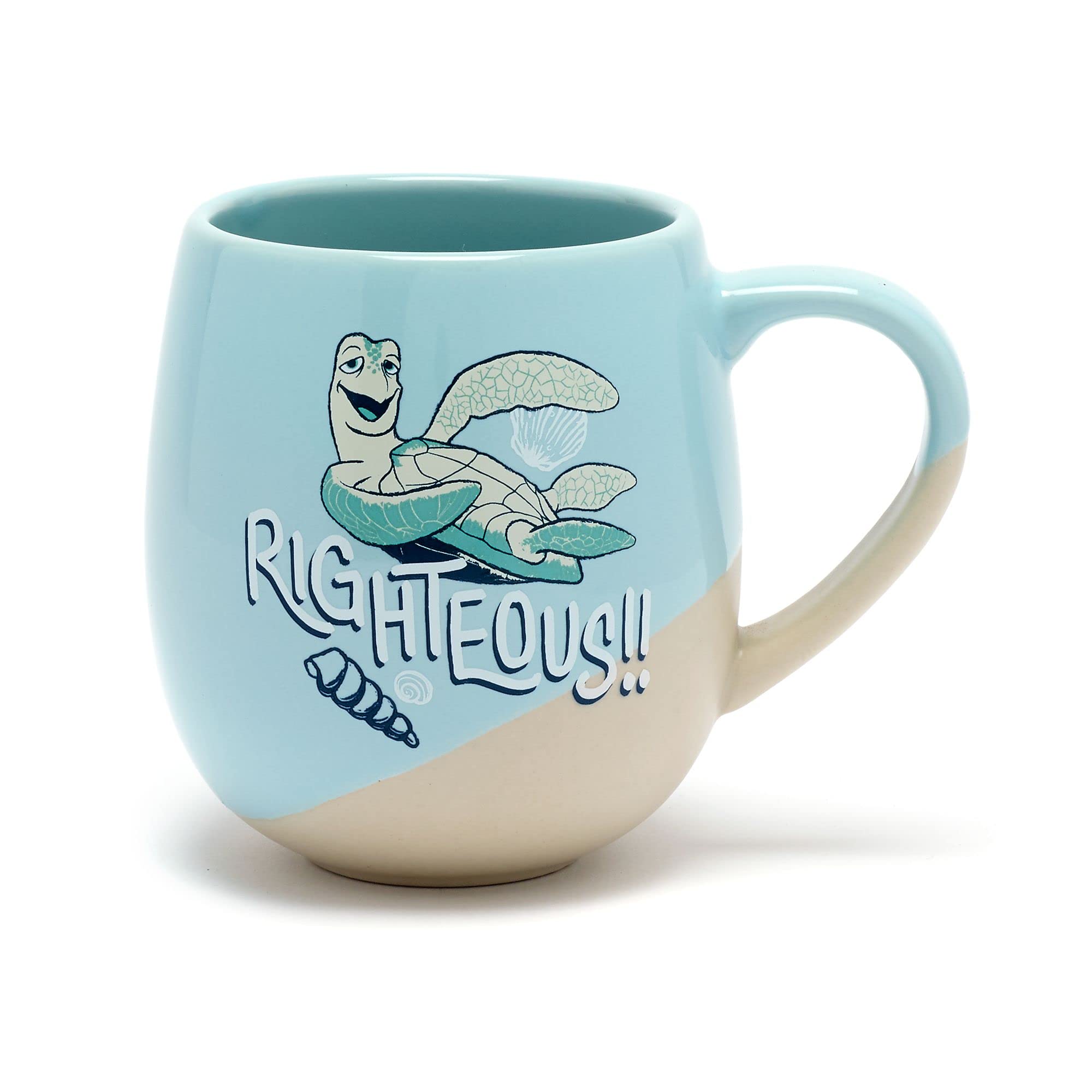 Disney Store Official Crush Mug, Finding Nemo, 485ml, Dishwasher and Microwave Safe, Split Colour Cup with Character Artwork and 'Righteous!!' Wording