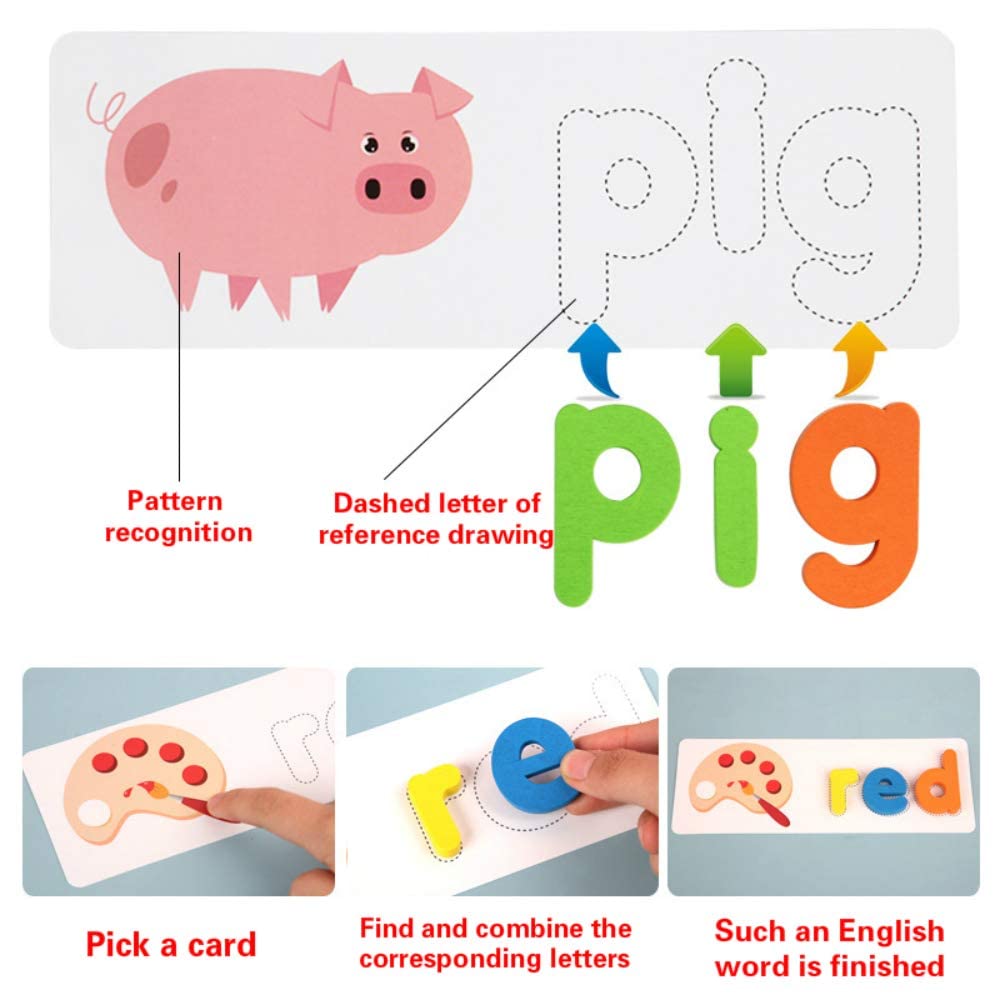 MASTOUR See and Spell Learning Toys,Matching Letter Game Words for Kids,Educational Learning Toys for Preschool Kindergarten 3-7 Year Old Girls Boys (28 Cards+52 Letters) +1 - Image 4