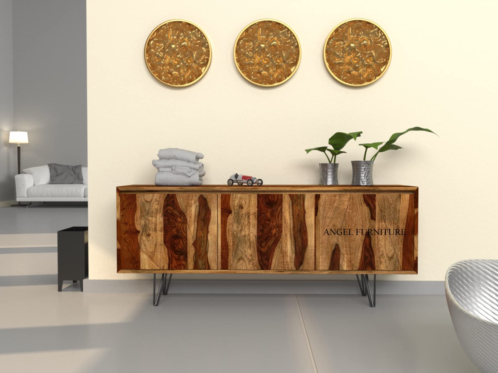 ANGEL FURNITURE Victoria Sheesham Wood Sideboard with Designer Legs W-147 H-60 D-35 (Natural Finish)-image-28
