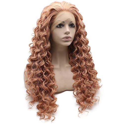 Miniatura 7 de Mxangel - Pelucas de encaje rubio castaño mezclado largo rizado encaje frontal peluca sintética natural elegante fibra caoba rizado peluca