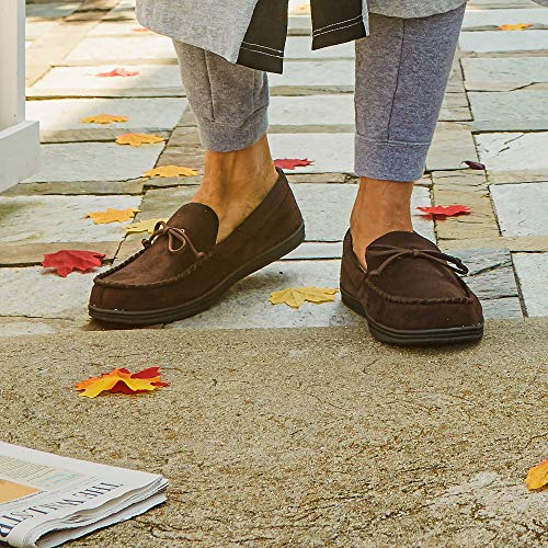 Image of isotoner Men's Slip-on Indoor /Outdoor Microsuede Memory Foam Comfort Moccasin Slippers
