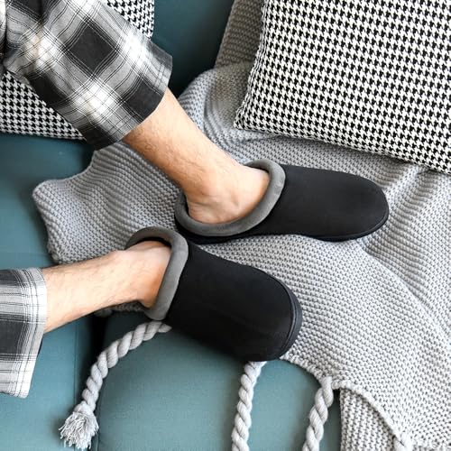 Memory Foam Mens Slippers Slip-On Comfy House Slippers for Men Indoor Outdoor Non-Slip Warm Winter Men’s Bedroom Slippers Size2