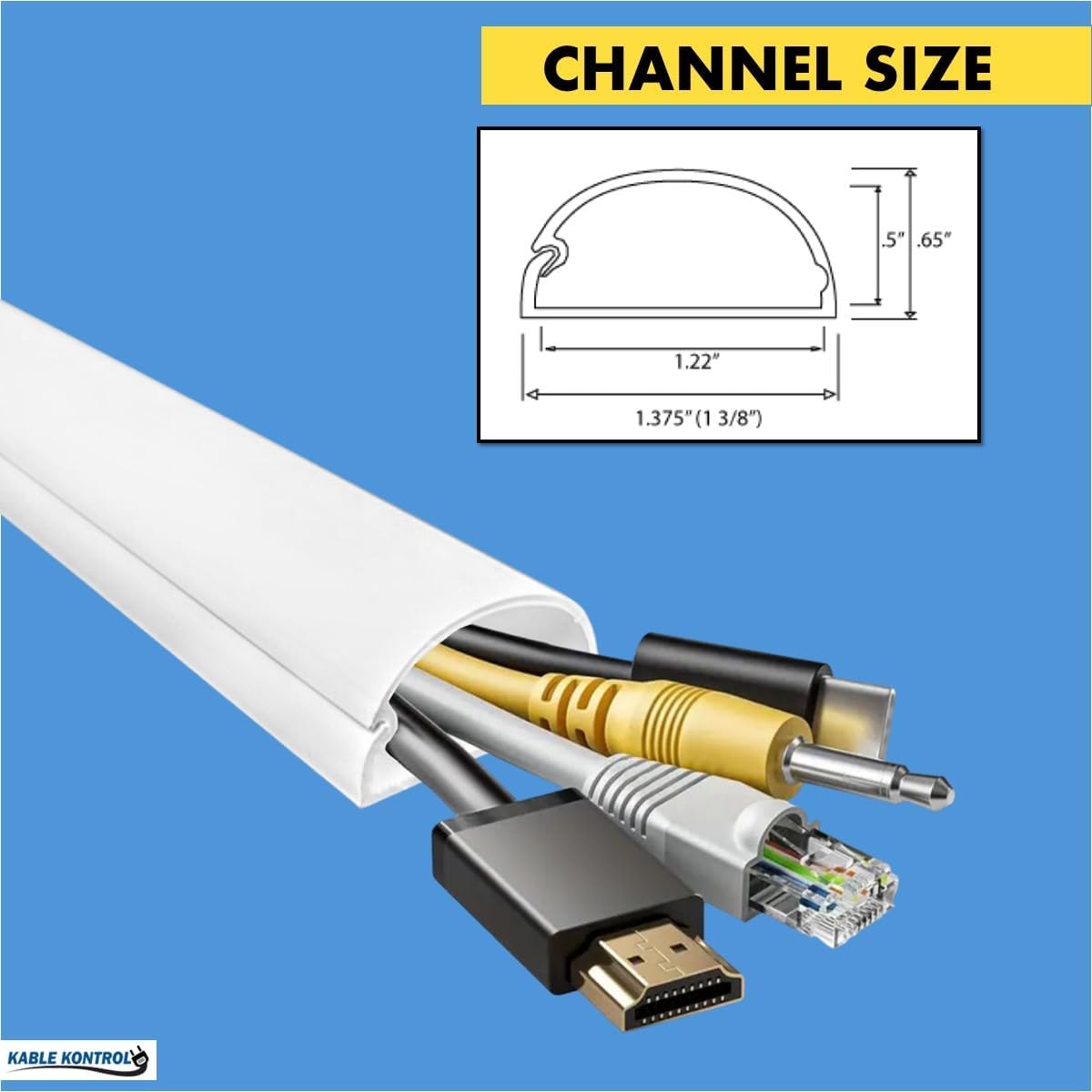 Kable Kontrol Half Round Cord Hider, Cable Cover, Hide TV Wall Mount Wires, Raceway for Cords, Decorative Wire Covers, Paintable, Adhesive Cable Concealer - 1.2in W x 0.50in H x 40in L – 1 Pc- White