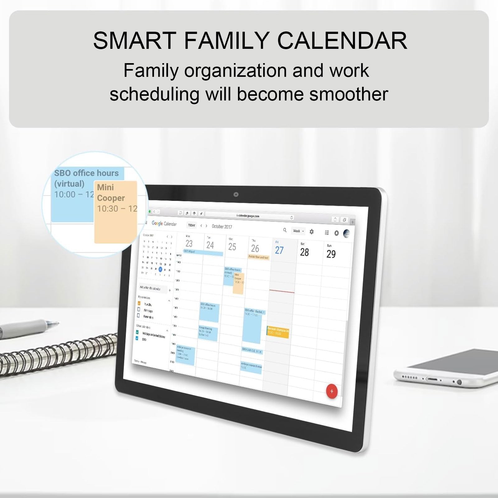 Cuifati 15,6 "Digitalkalender CHORE -Diagramm, 1920 X 1080p Full HD Touchscreen Smart Family Planer mit 5MP HD -Kamera, Digitaler Kalender für Familienpläne Anzeigen (EU-Stecker)
