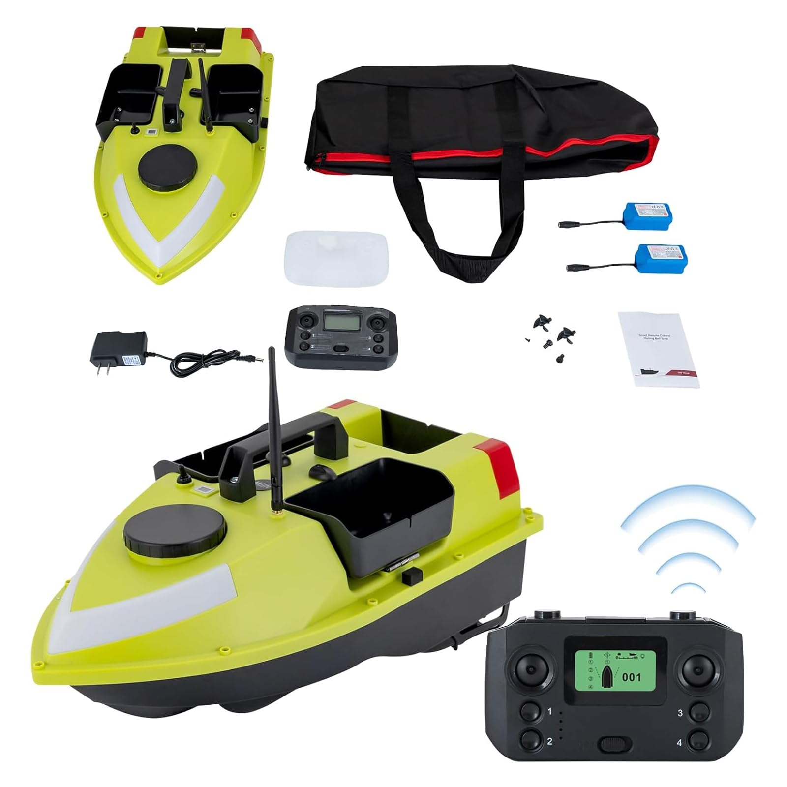 LYNICESHOP Fishing Bait Boat, w/Dual 390 Motors generating 52W of Power, 500m/1640ft RC Fishing Boat, Bait Boats, for Surf (Green with Light Bar)